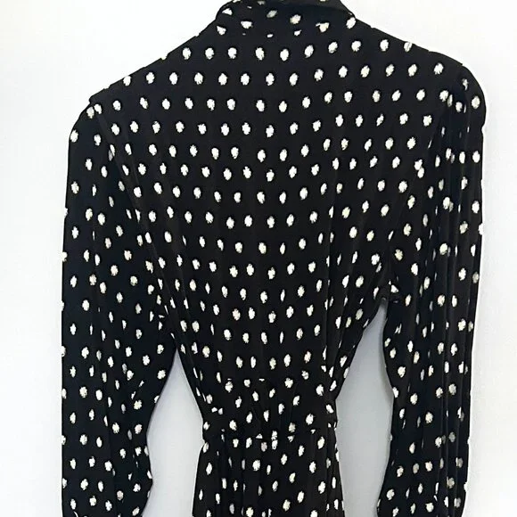 Mango Polka Dot Wide Leg Jumpsuit Belted Button Front Retro Chic Womens XS - Picture 5 of 9